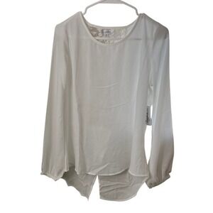 Charming Charlie Y2K‎ White Lace Back Long Sleeve Hi-Low Blouse Small NWT